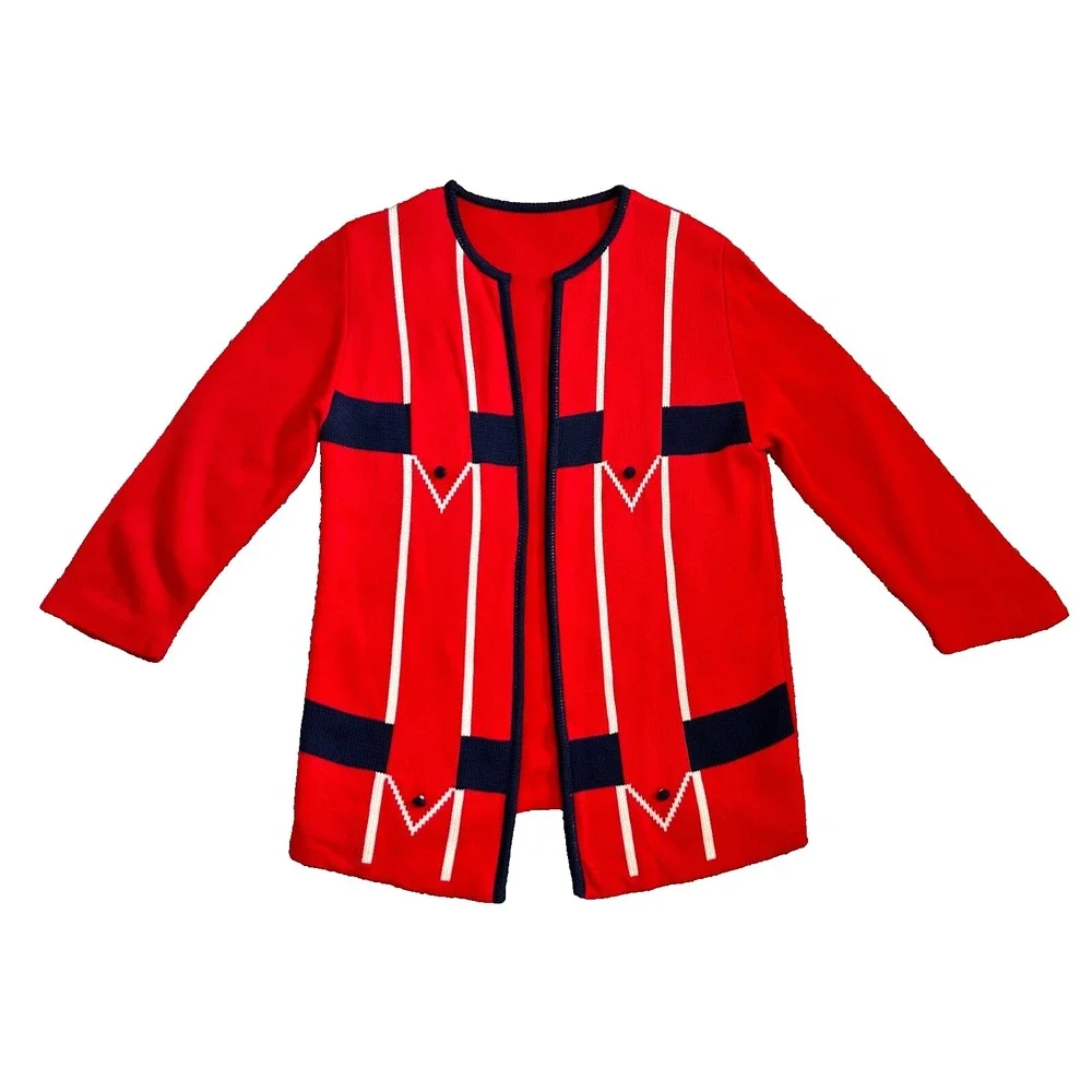 Vintage 1960s Double Knit Mod Cardigan Sweater Open Front ILGWU Red Size Medium - Picture 5 of 8